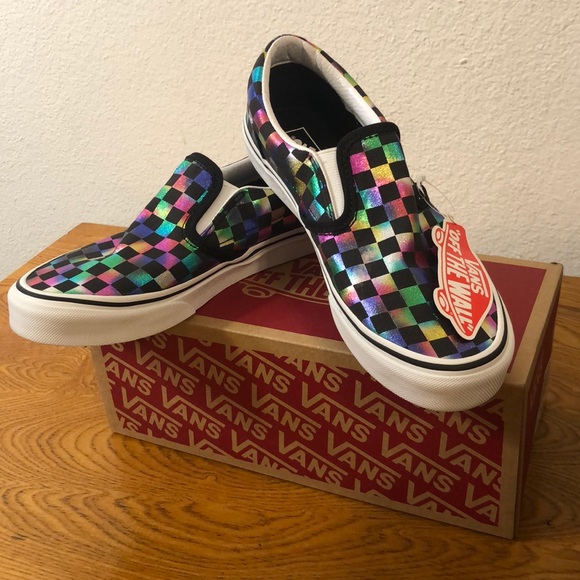 vans classic slip on iridescent check